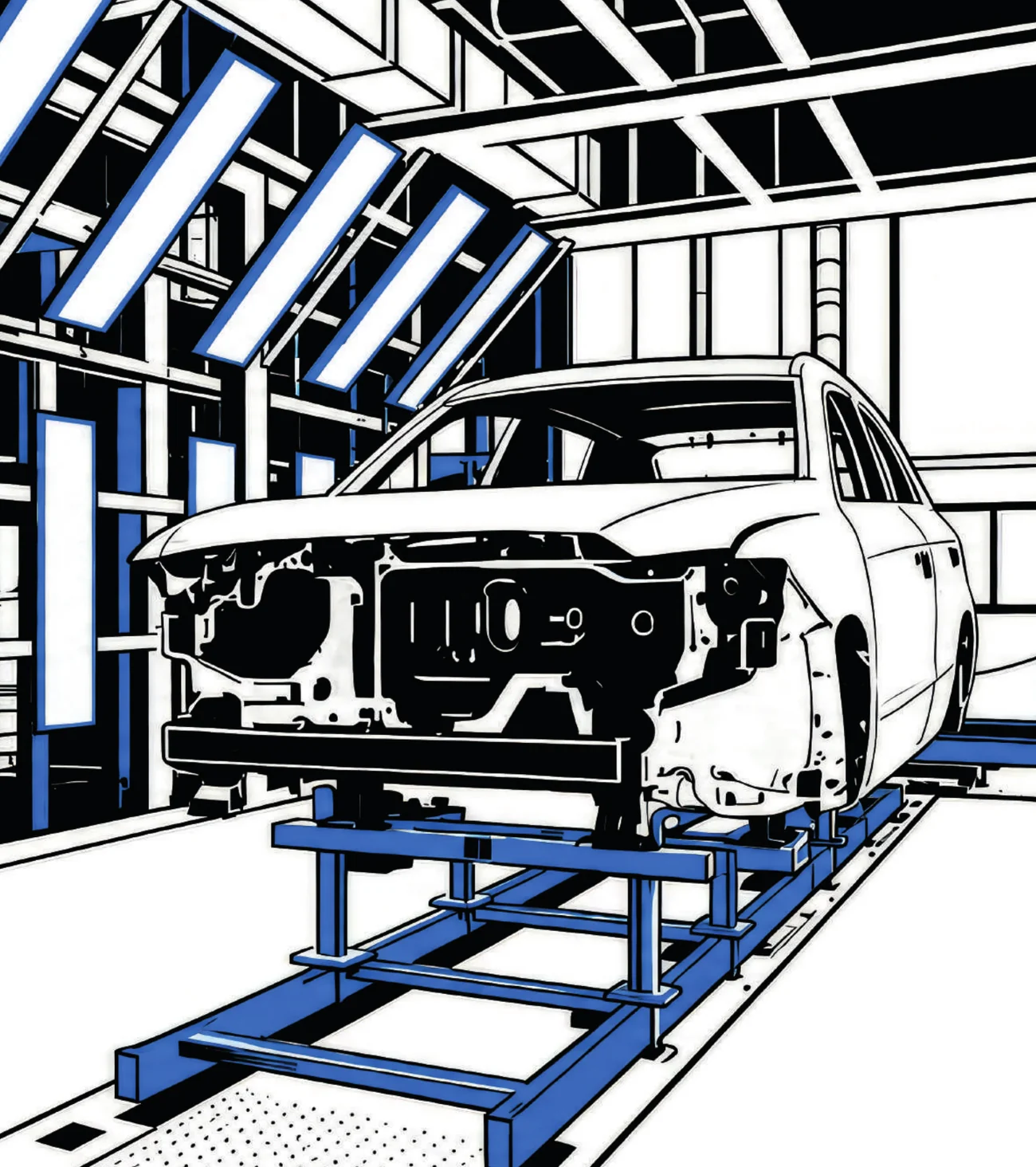 Línea de ensamblaje ilustrada del corredor automotriz Puebla-Silao