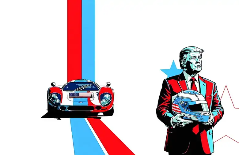 Ilustración editorial sobre la industria automotriz de Norteamérica